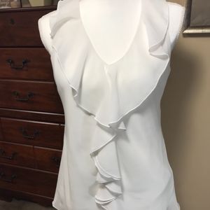 IZ Byer White Sleeveless Blouse Black Lace Size M